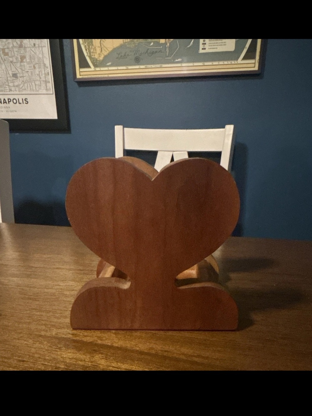 Vintage Handcrafted Heart-Shaped Wooden Napkin / Mail Holder